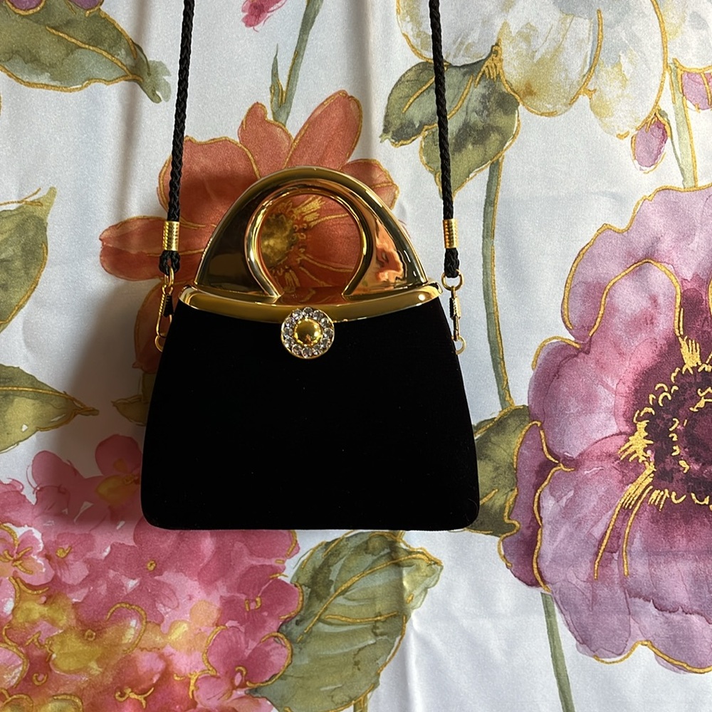 Black Velvet and Gold Mini Bag - Picture 7 of 7